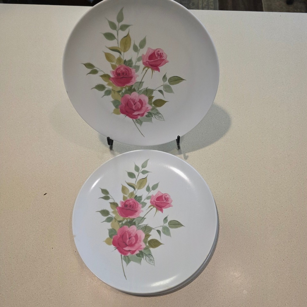 READ Park Avenue Melamine Melmac 10" Dinner Plates, Set of 4 Pink Rose Floral